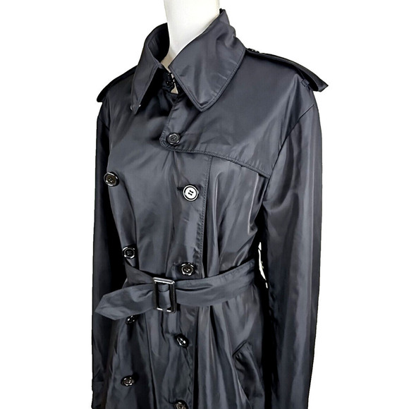 Norma Kamali ~Woman Plus Size XXL~ Black Trench Coat Double Breasted Belted. - Picture 9 of 14